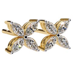 Floral Marquise Natural Diamond Petal Stud Earrings, 14k Solid Gold, SI GH
