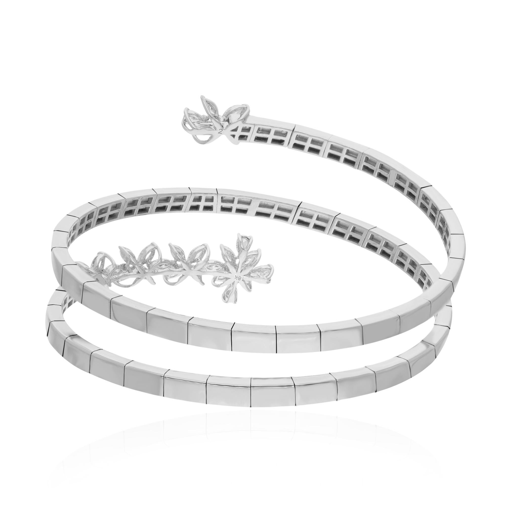 Moderne Bracelet Floral Marquise Pear SI/H 1.34Ct Diamond Spiral Open Bracelet 18k White Gold en vente