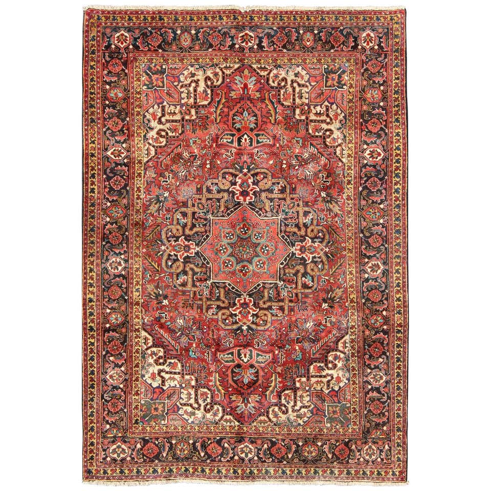 Floral Medallion Vintage Persian Heriz Rug in Red, Blue at 1stDibs ...