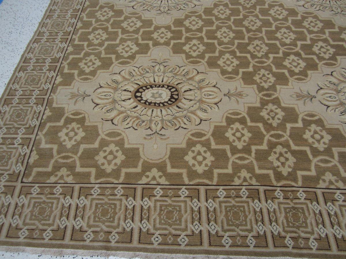 European Floral Medallions Tan Rug For Sale