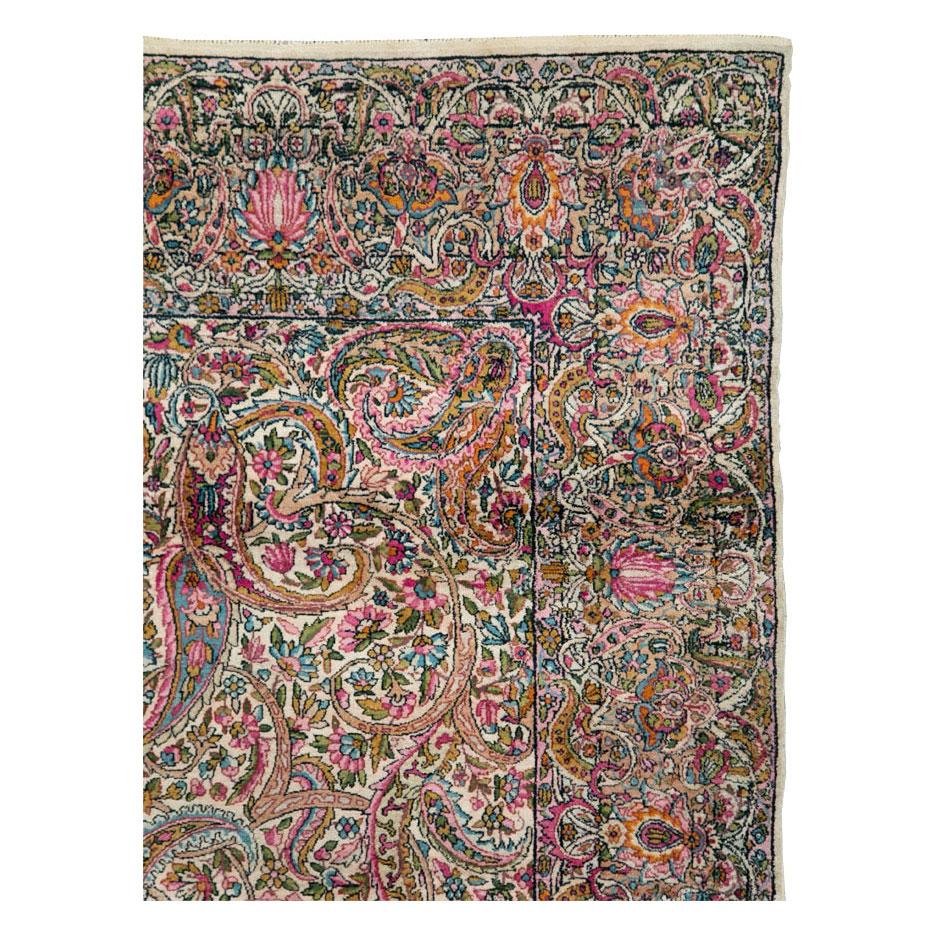 Victorian Floral Mid-20th Century Handmade Persian Lavar Kerman Room Size Rug
