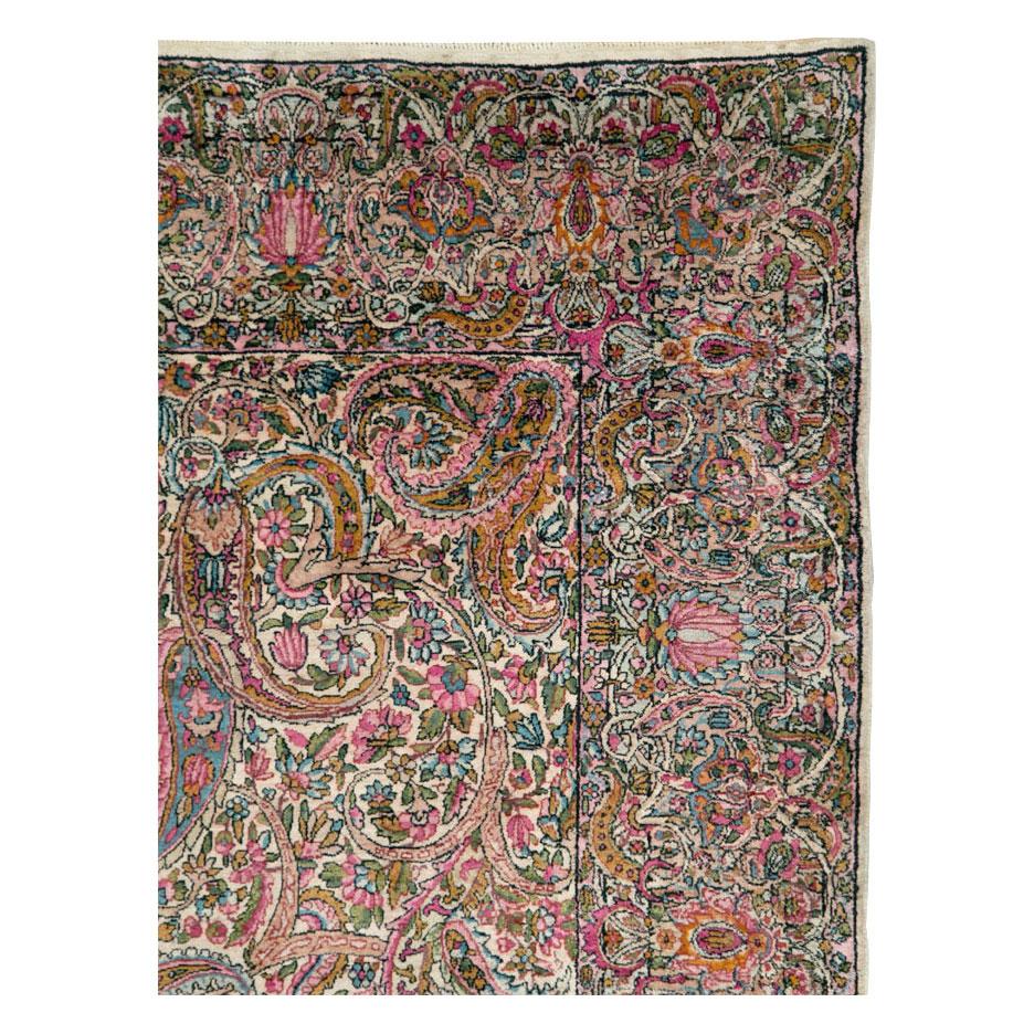 Hand-Knotted Floral Mid-20th Century Handmade Persian Lavar Kerman Room Size Rug