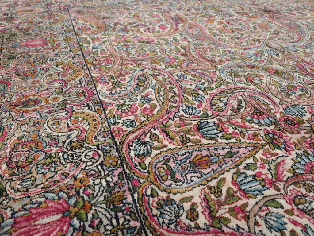 Wool Floral Mid-20th Century Handmade Persian Lavar Kerman Room Size Rug