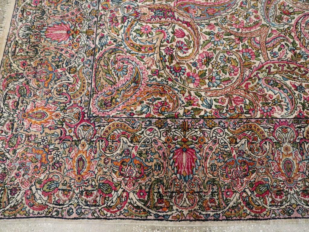 Floral Mid-20th Century Handmade Persian Lavar Kerman Room Size Rug 2