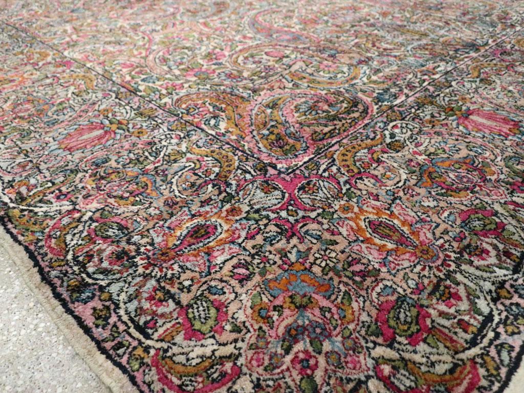 Floral Mid-20th Century Handmade Persian Lavar Kerman Room Size Rug 3