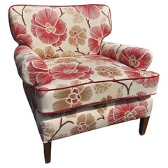 Floral Mid-Century Modern Armchair in Red