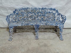 Floral Mid Century Original Painted Blue Garden Bench