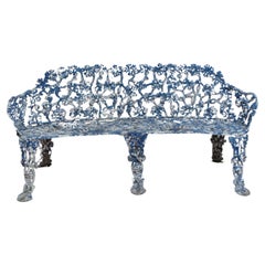 Retro Floral Mid Century Original Painted Blue Garden Bench