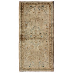 Floral Midcentury Persian Lilihan Rug in Taupe, Cream, and Brown with Blue