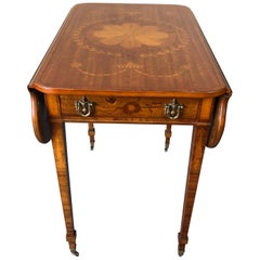 Retro Floral Mixed Wood Inlay Drop-leaf Pembroke Side Table