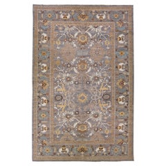 Tappeto floreale moderno persiano Sultanabad Rugs fatto a mano in lana oversize con campo grigio