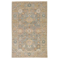Modernité florale  Tapis en laine bleu fait main Sultanabad