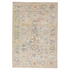 Tapis moderne à fleurs en laine de Sultanabad fait à la main avec champ beige