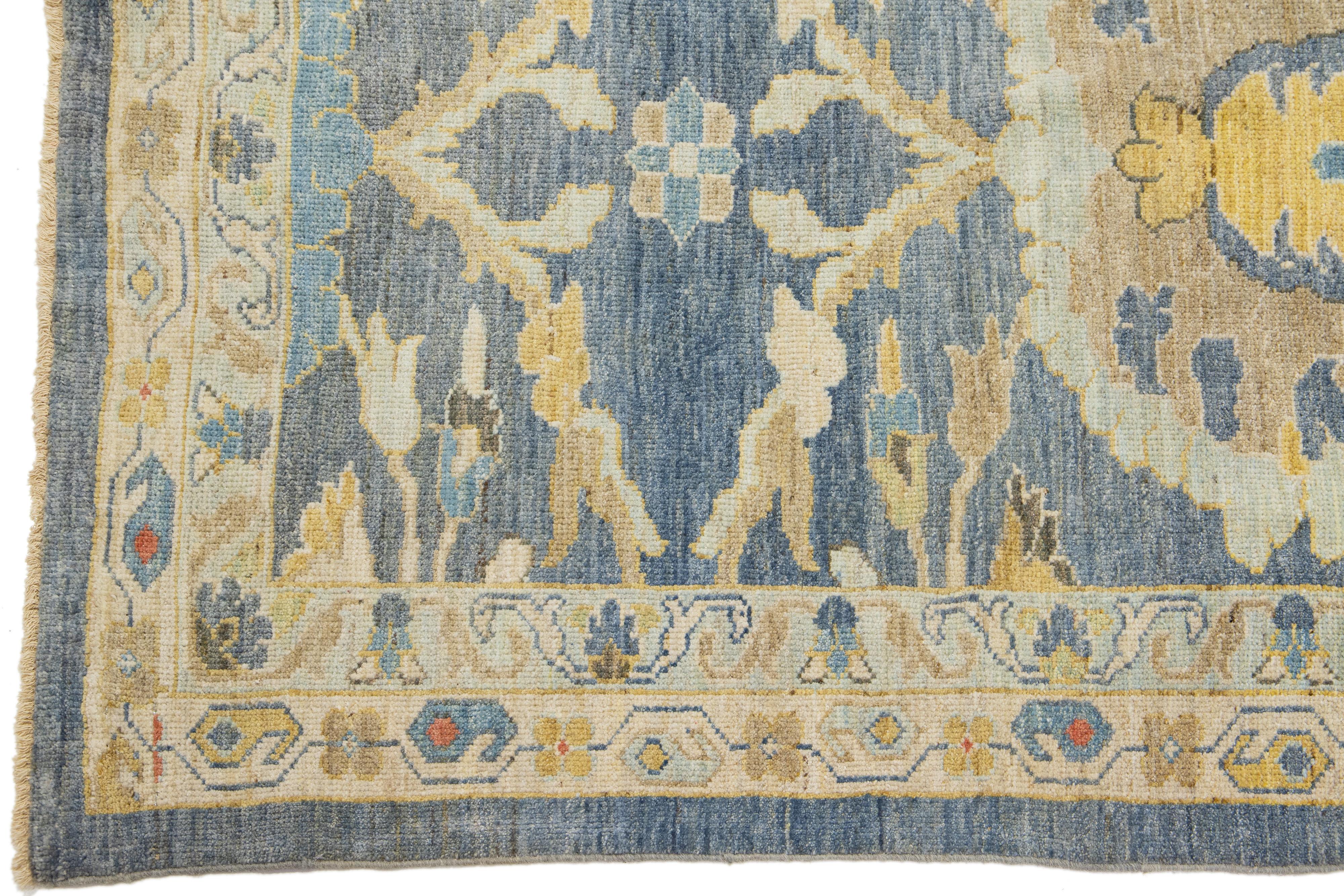 Floral Modern Sultanabad Long Wool Runner in Navy Blue In New Condition For Sale In Norwalk, CT