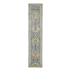 Runner in lana lungo Sultanabad moderno e floreale in blu navy