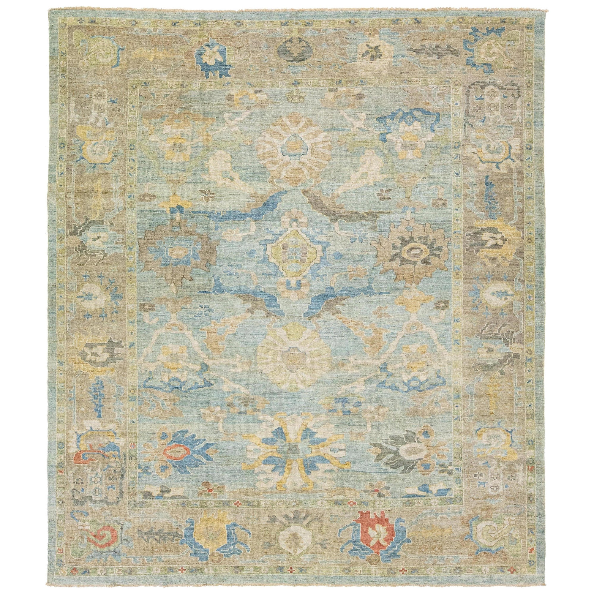 Tapis moderne Sultanabad en laine bleue à motifs floraux