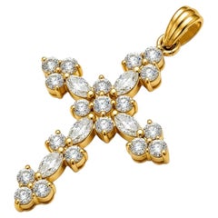 Floral Moissanite Cross Pendant Silver, gold