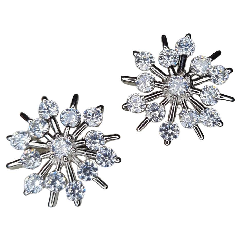 Floral Moissanite Stud Earrings 925 Sterling Silver Modern Earrings. For Sale