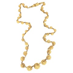 Retro Floral Motif 18K Yellow Gold Link Necklace