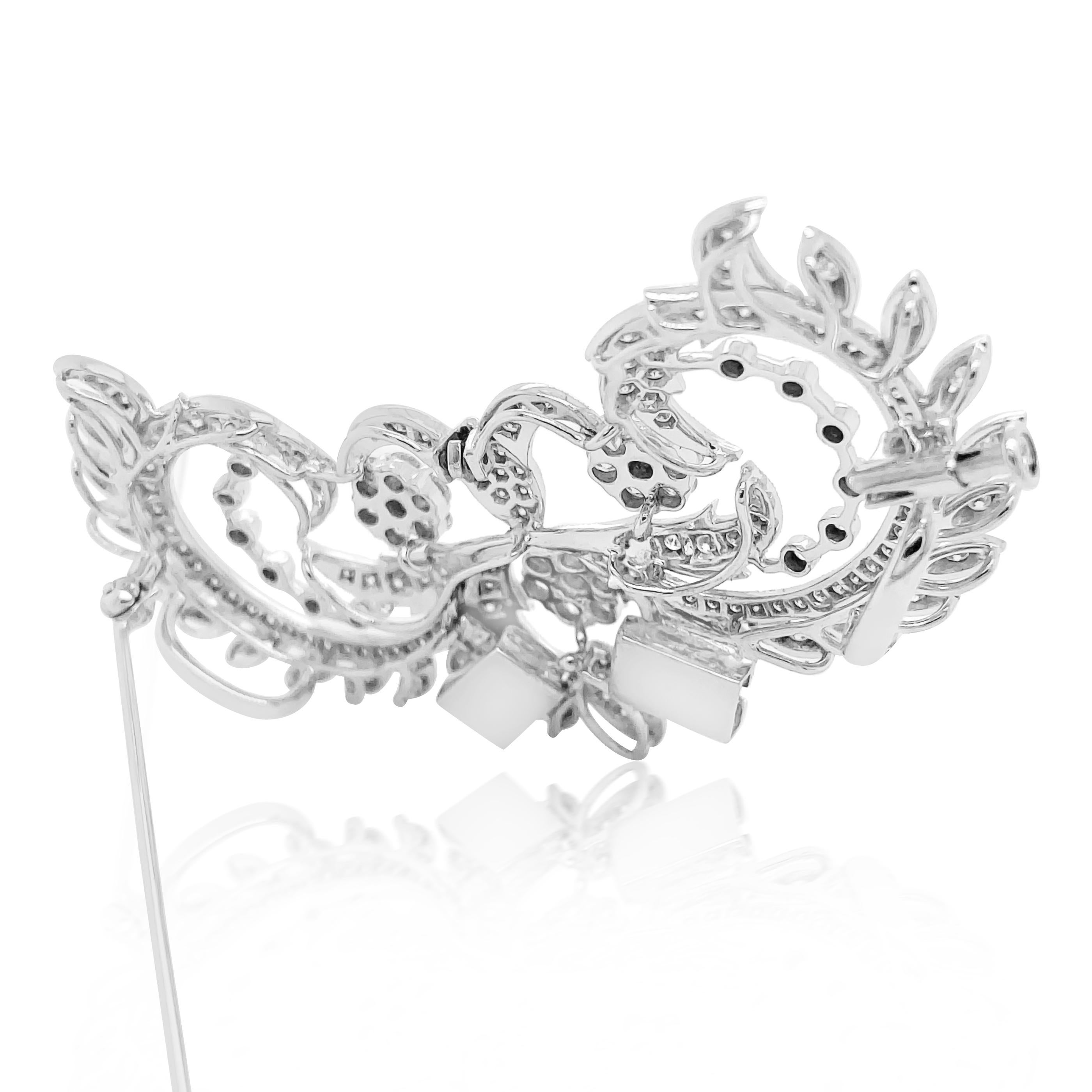 Edwardian Floral Motif Diamond Brooch or Pendant