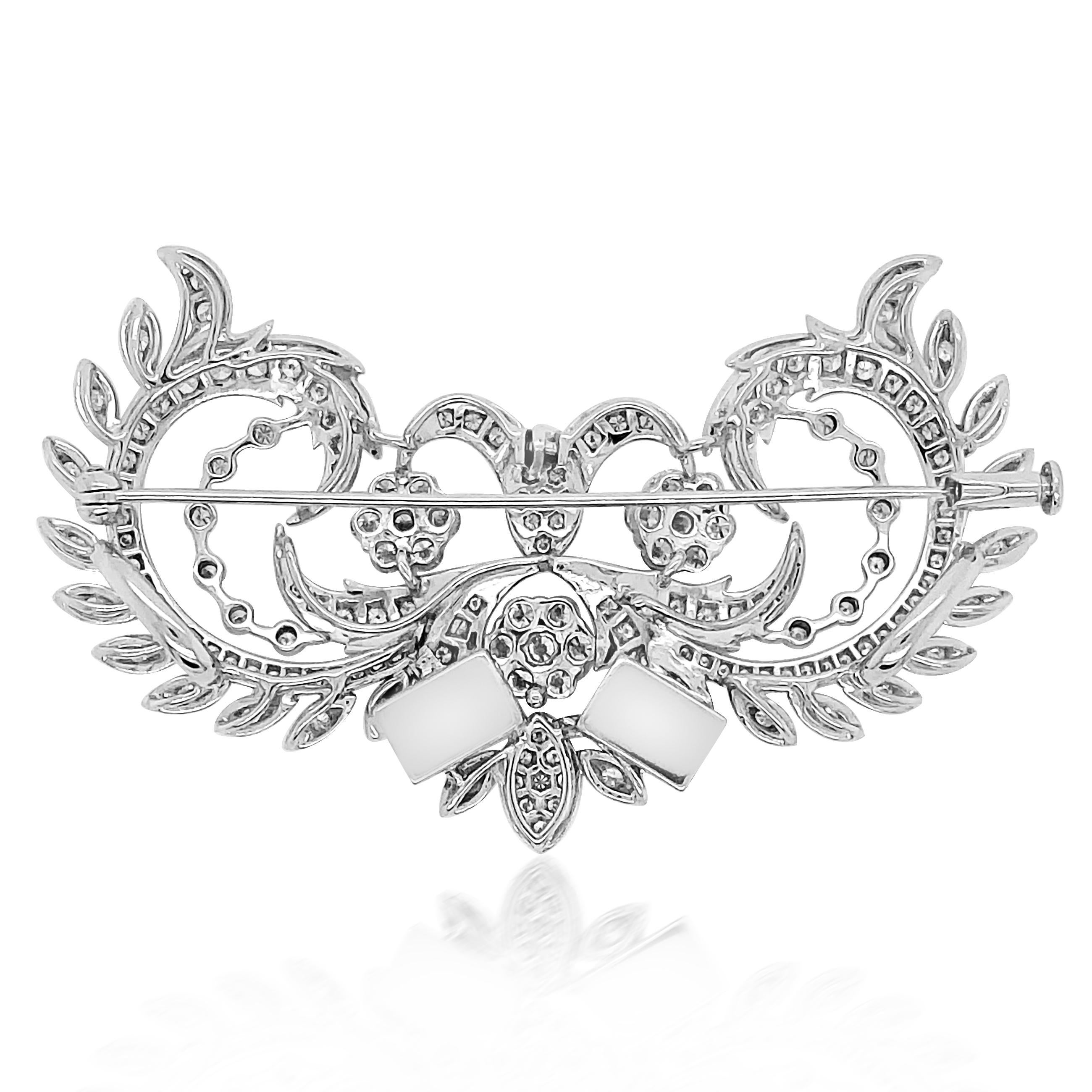Women's or Men's Floral Motif Diamond Brooch or Pendant
