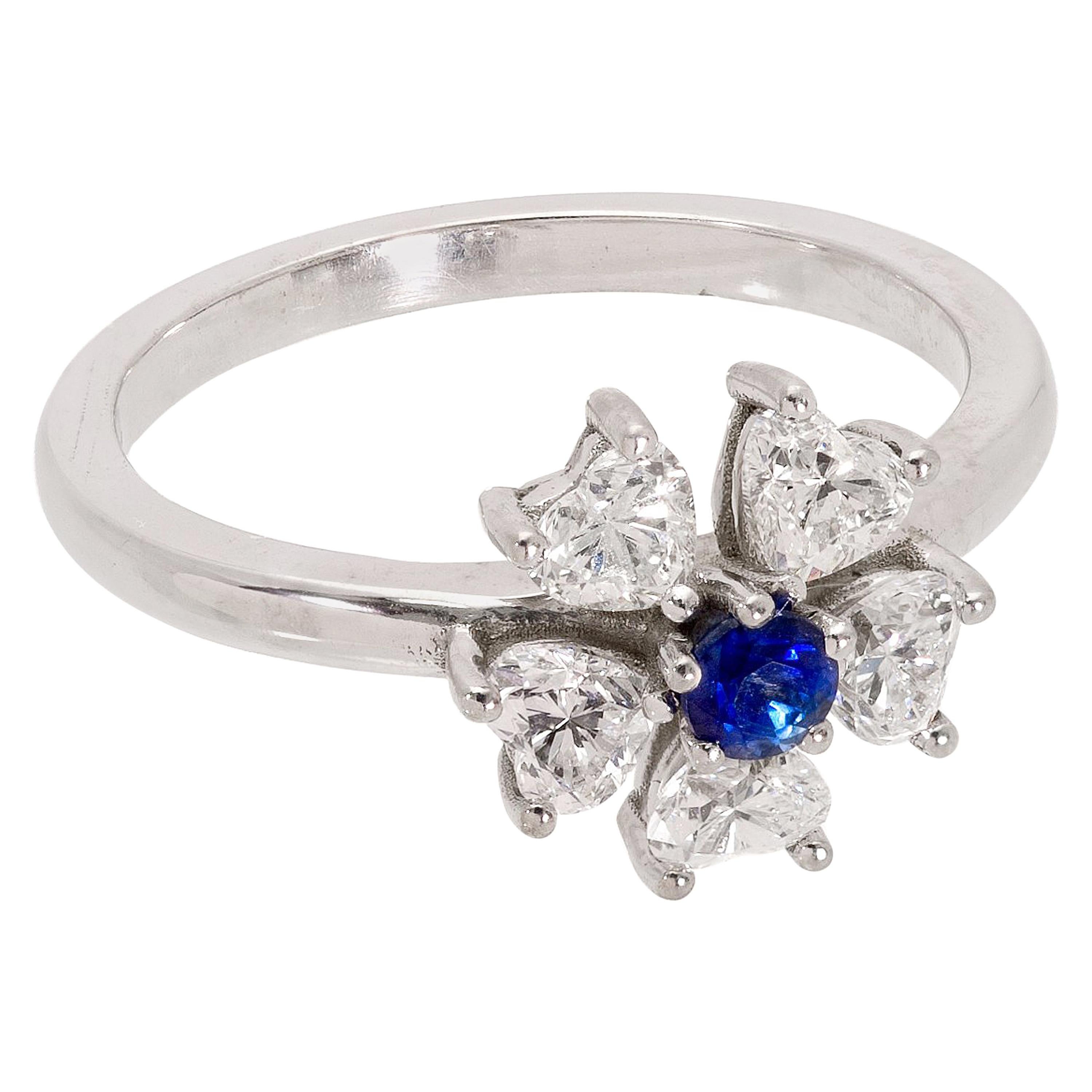 For Sale:  Floral Motif Diamond Ring with Ideal Cut Heart Shaped Diamonds