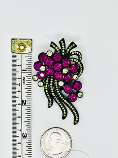 Floral Motif Fuchia Pink Crystal Rhinestone Brooch Sinuous Vines, Missing Stone