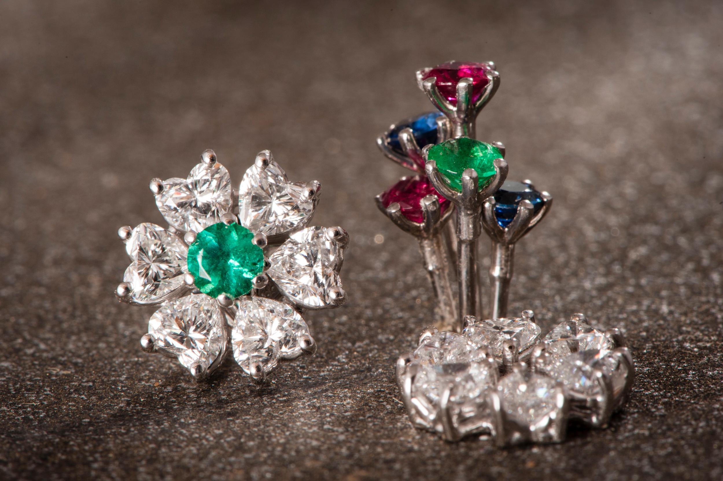 EGL-zertifizierte austauschbare Diamant-Ohrringe mit Blumenmotiv, vier Einsätzen, EGL-zertifiziert  (Romantik) im Angebot