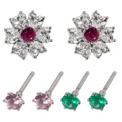 EGL Certified Floral Motif Interchangeable Diamond Earrings Set four inserts