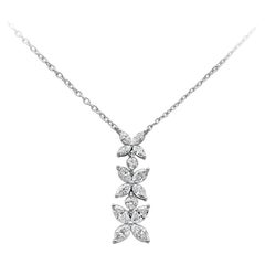 Floral Motif Marquise Cut Diamond Drop Pendant Necklace