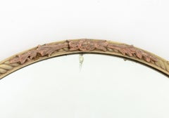 Floral Motif Painted Carved Wood Circular Mirror