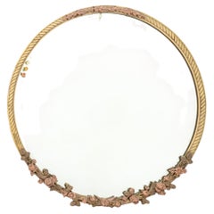 Floral Motif Painted Carved Wood Circular Mirror