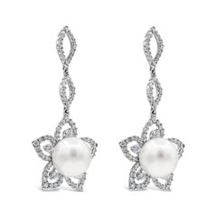 Roman Malakov 1.88 Carats Round Brilliant Diamonds with Pearl Floral Earrings
