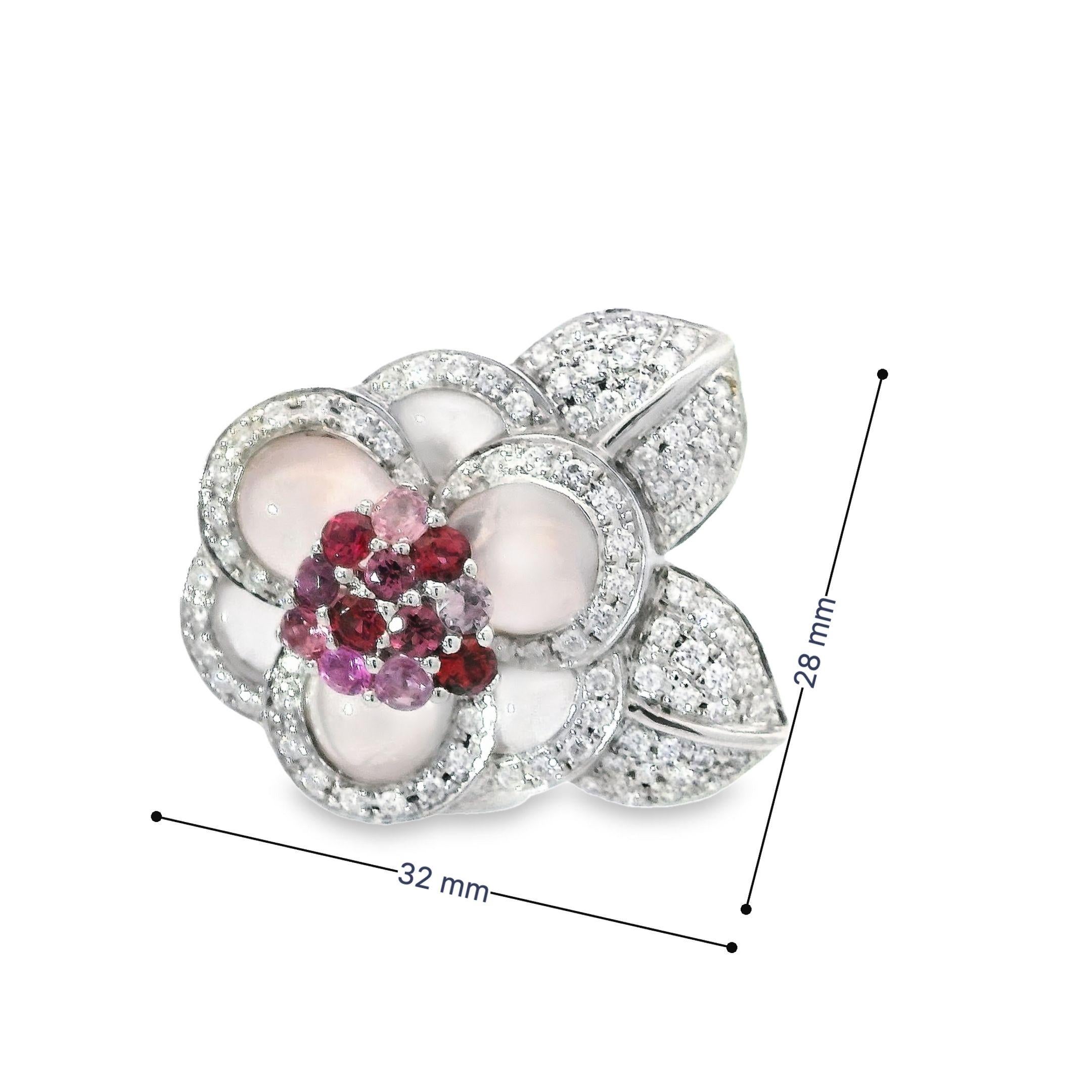 Round Cut Floral Motif Rose Quartz, Diamond, Rhodolite and Pink Sapphire Clip-on Earrings For Sale