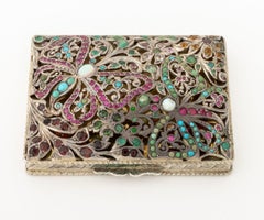 Floral Motif Silver Multicolored Gemstone Compact