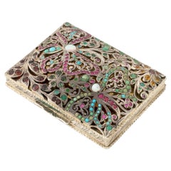 Floral Motif Silver Multicolored Gemstone Compact