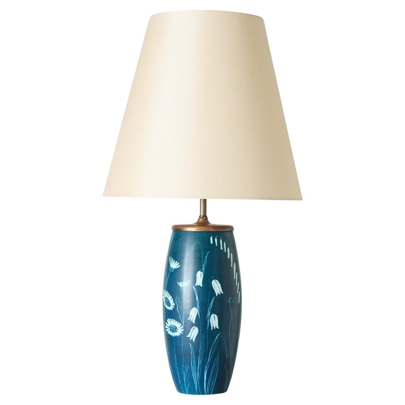 Tischleuchte mit Blumenmotiv von Hertha Bengtsson für Rörstrand