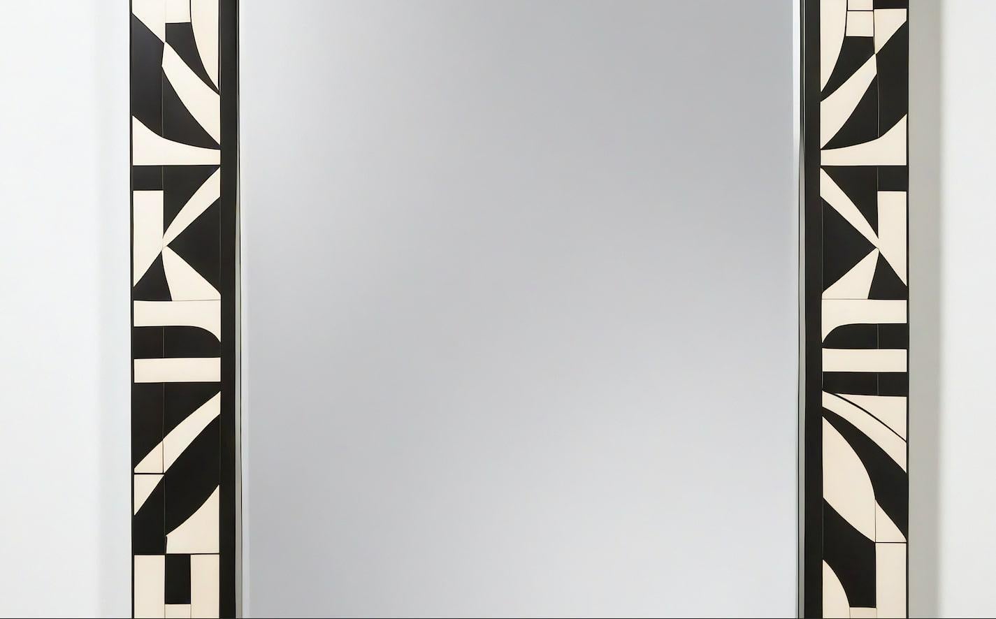 Indien Cube : Miroir mural noir et blanc inspiré du cubisme, fabriqué à la main par des artisans en vente