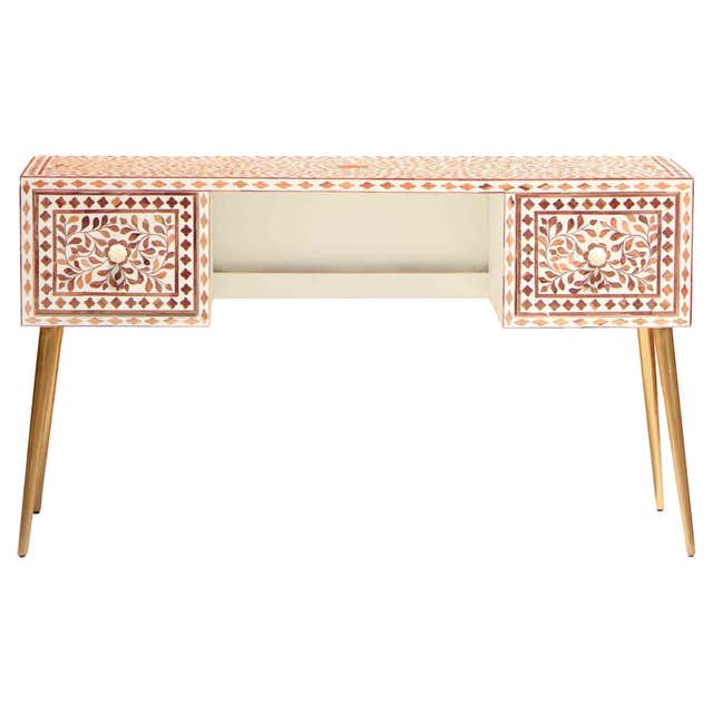 Floral Motif Navy Blue Inlay Desk, Handcrafted by Artisanal For Sale at ...