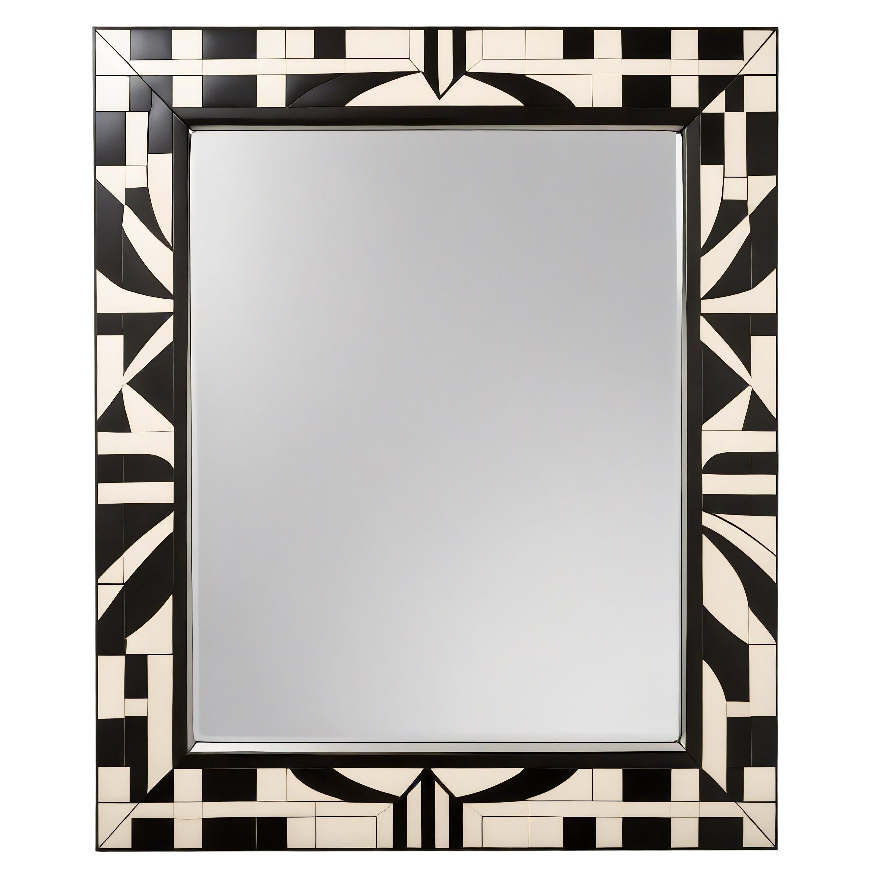 Cube : Black and White Wall Mirror Inspired by Cubism, Handcrafted by Artisanal
