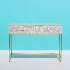 Floral Motifs Bone Inlay Console Table