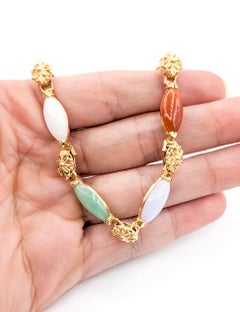 Floral Multi-Color Jade Bracelet in 14k Yellow Gold
