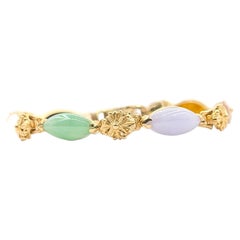 Floral Multi-Color Jade Bracelet in 14k Yellow Gold