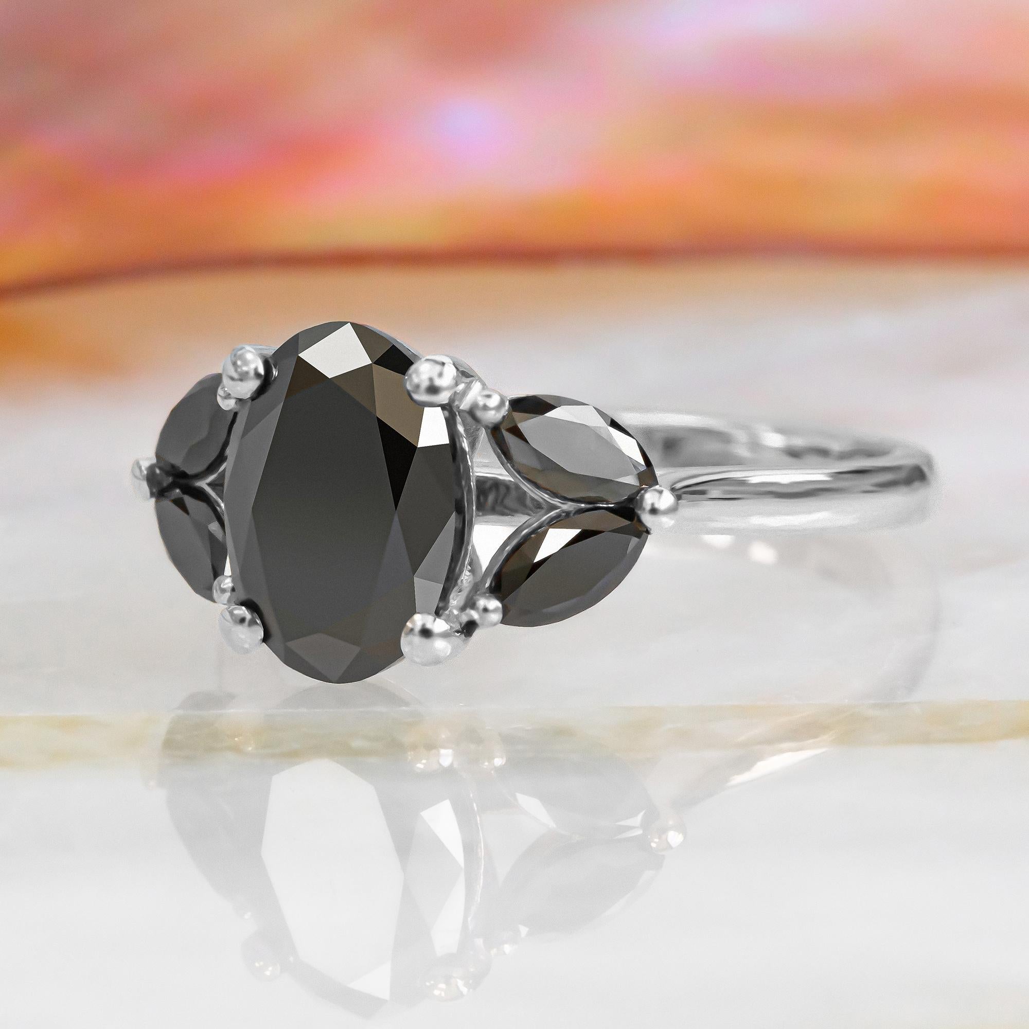 -Total Carat Weight: 2.6 Carats
-14K White Gold
-Size: Resizable

Notes:
- All diamonds are natural, earth-mined diamonds that were suitable for Color Enhancement into Fancy Black color.
- All Jewelry are made to order hence any size and gold colors
