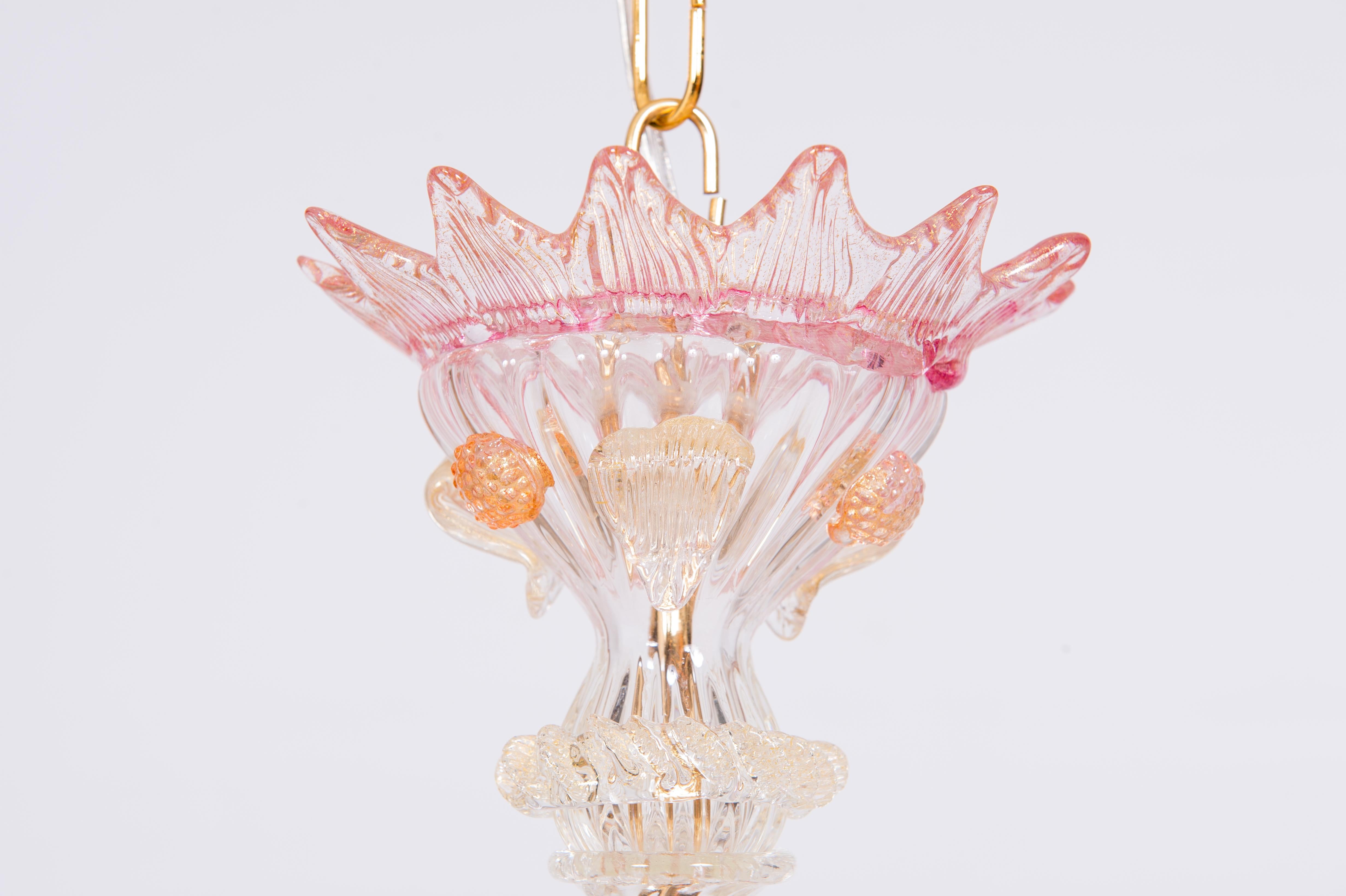 Floral Murano Glass Chandelier Pink and Gold Vintage Murano Gallery, Italy 2