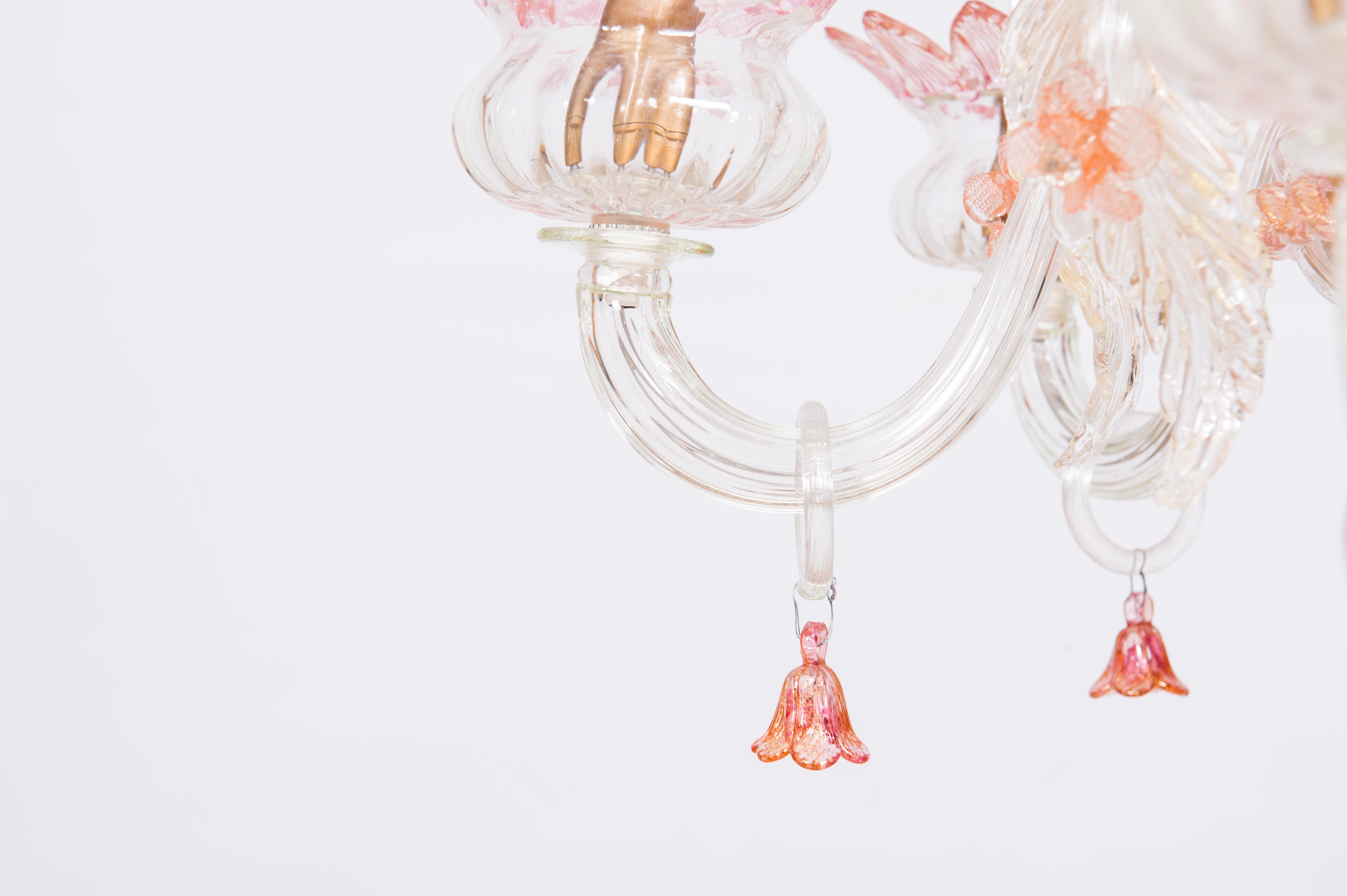 Floral Murano Glass Chandelier Pink and Gold Vintage Murano Gallery, Italy 3