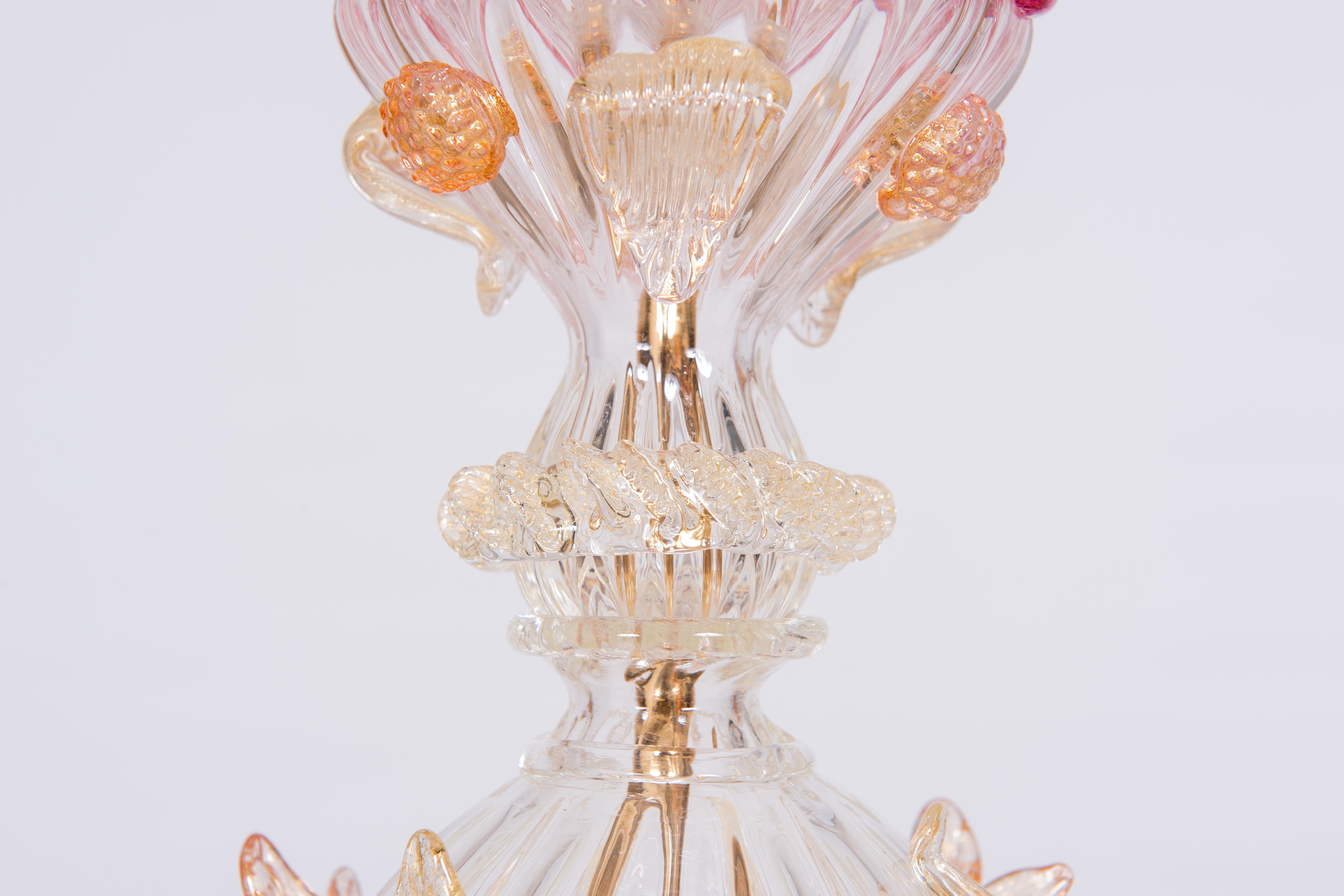 Floral Murano Glass Chandelier Pink and Gold Vintage Murano Gallery, Italy 4