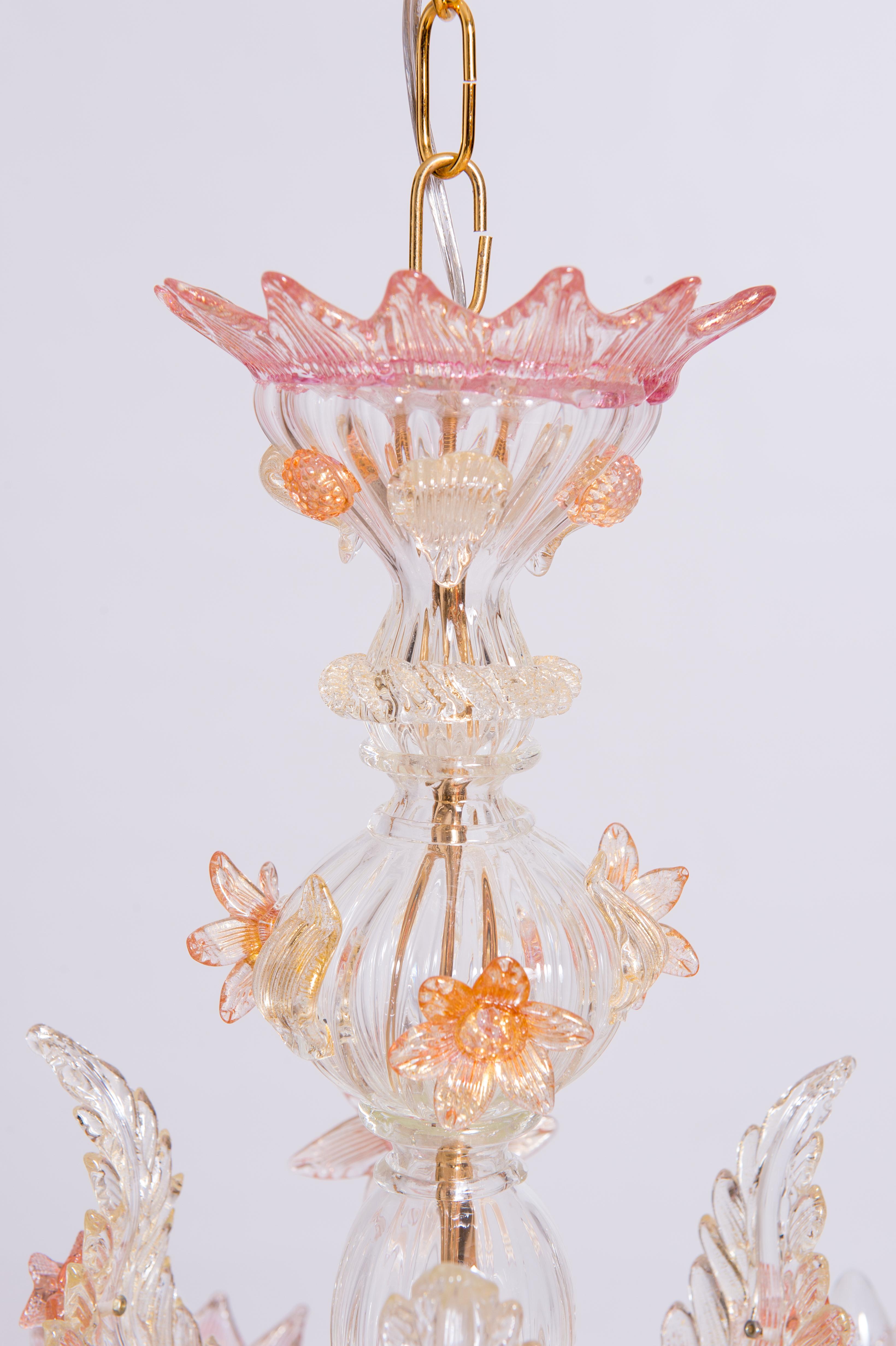 Floral Murano Glass Chandelier Pink and Gold Vintage Murano Gallery, Italy 5