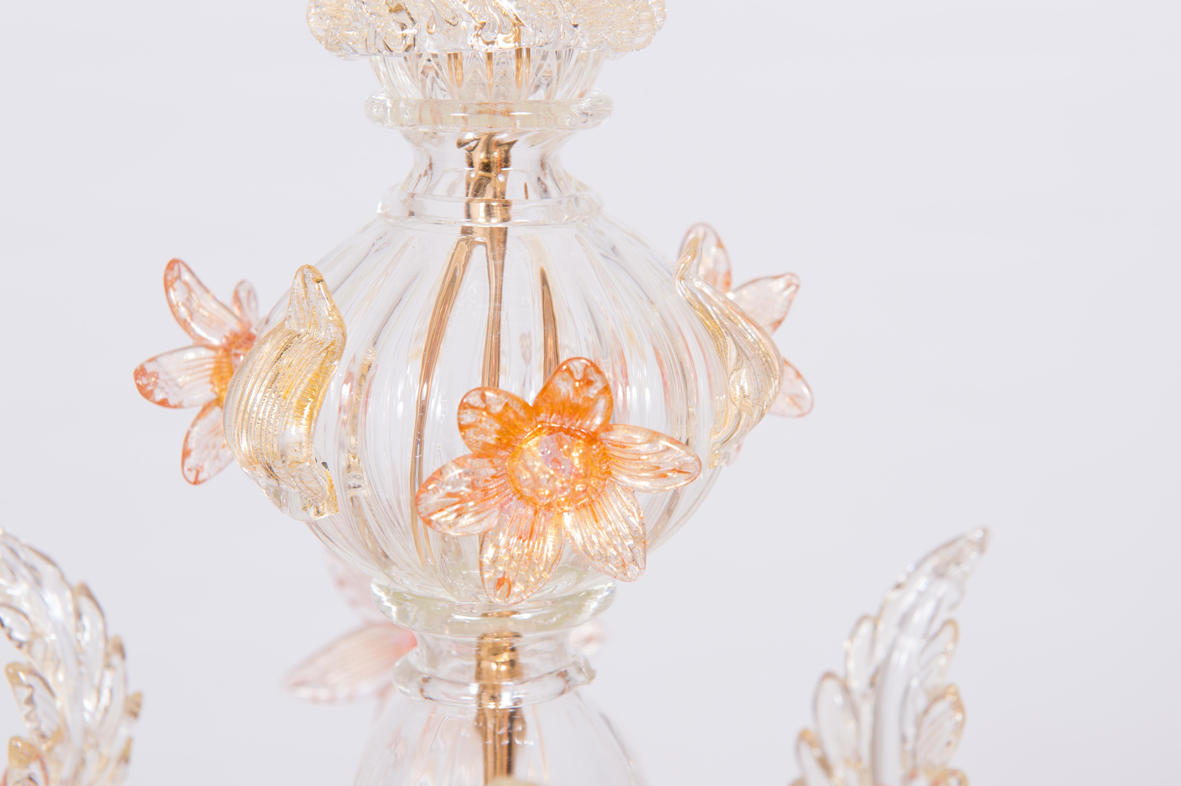 Floral Murano Glass Chandelier Pink and Gold Vintage Murano Gallery, Italy 6