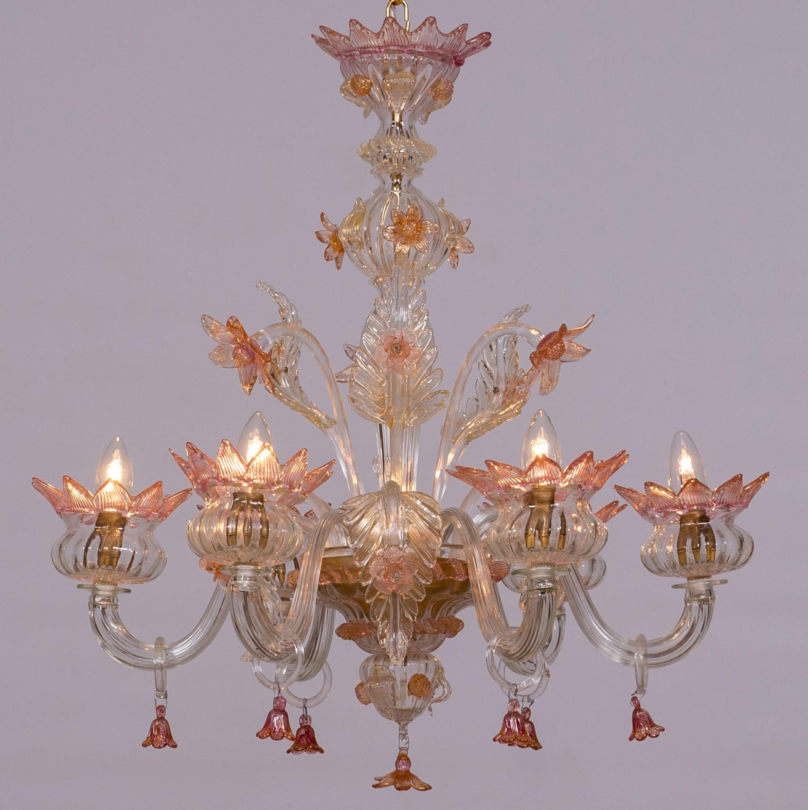 Floral Murano Glass Chandelier Pink and Gold Vintage Murano Gallery, Italy 9